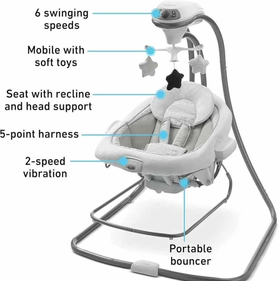 Graco DuetConnect LX Baby Swing and Bouncer - Multi-Direction Seat, Adjustable Swing Speeds, Portable Infant Rocker, Redmond Color