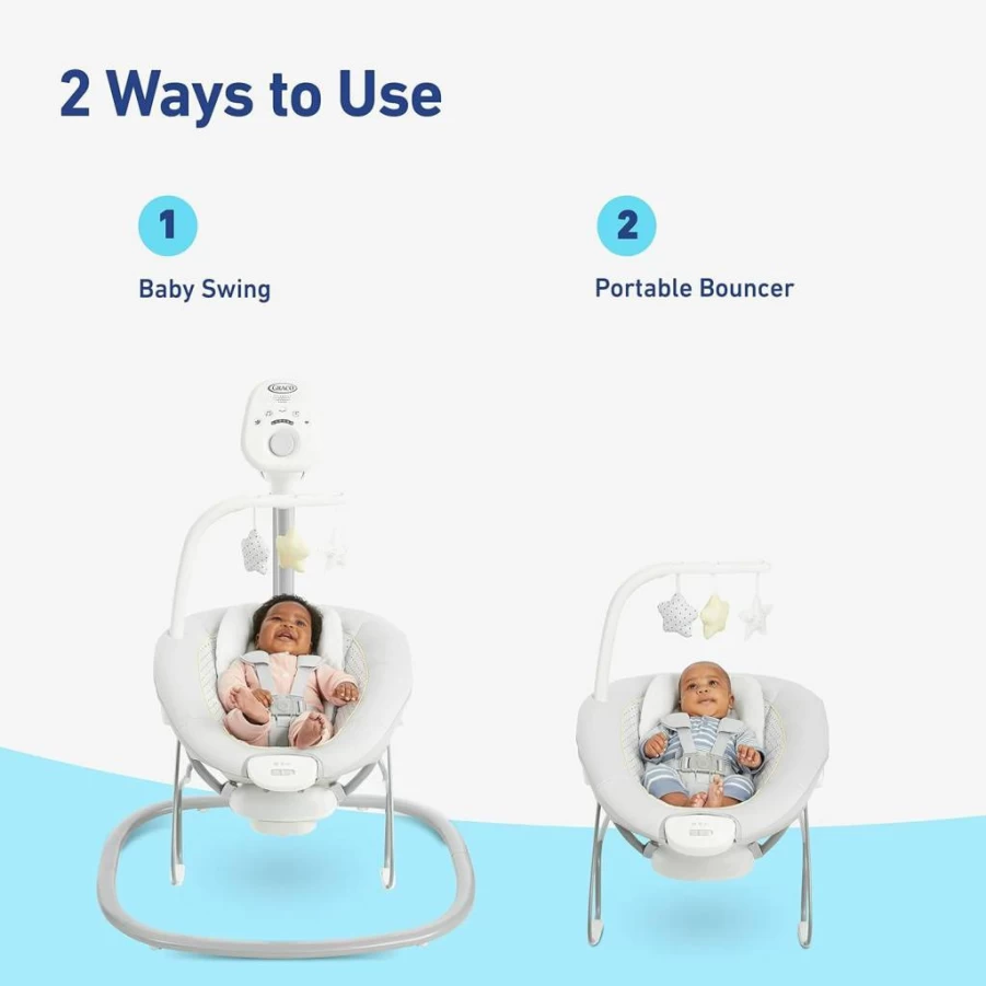 Graco Sway2Me Portable Baby Swing & Bouncer Seat with Music, Sounds, Adjustable Settings – Watson Collection