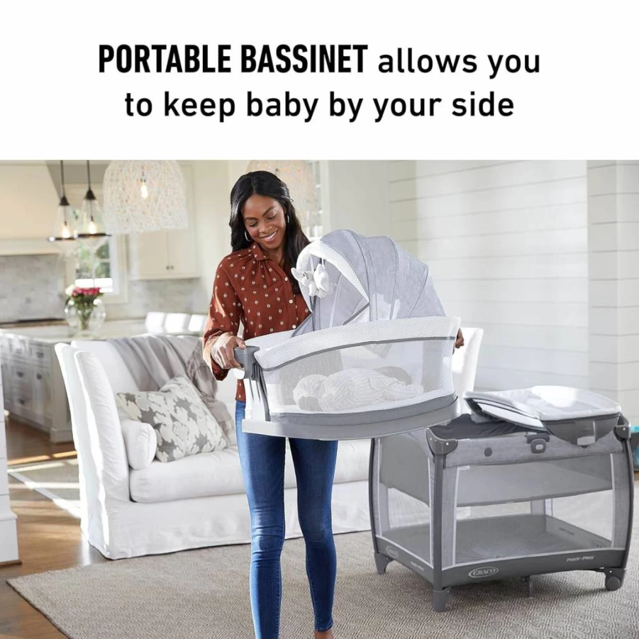 Graco Pack 'N Play Playard with Bassinet – Portable Baby Crib, Day2Dream Deluxe Model for Newborns & Infants