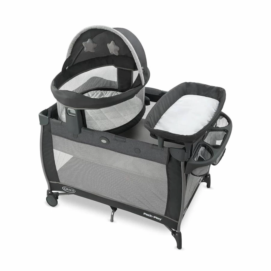 Graco Redmond Pack 'n Play Dome LX Portable Crib with Bassinet, Lightweight Travel Playard, Push-Button Fold, Convertible Baby Bed