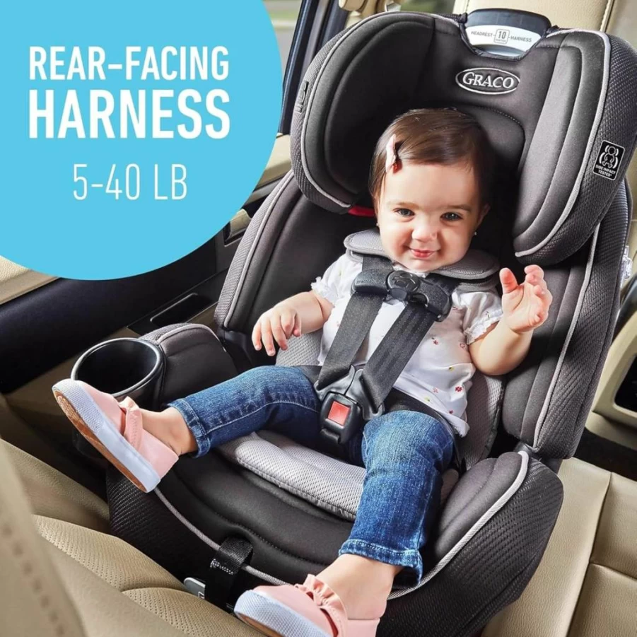 Graco Grows4Me 4-in-1 Convertible Car Seat for Infants to Toddlers, Adjustable Booster with West Point Design, 10-Year Safety & Comfort