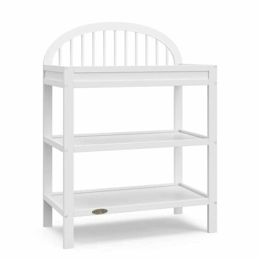 Graco Olivia Baby Changing Table - GREENGUARD Gold Certified, Water-Resistant Pad with Safety Strap, 2 Storage Shelves, Modern Black Design