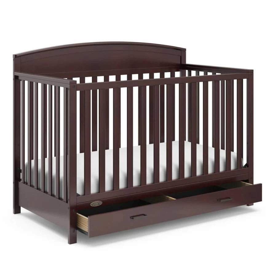 Graco Benton 5-in-1 Convertible Crib in Pebble Gray – GREENGUARD Gold Certified, Converts to Toddler Bed, Daybed & Full Bed, Safe & Durable Nursery Furniture