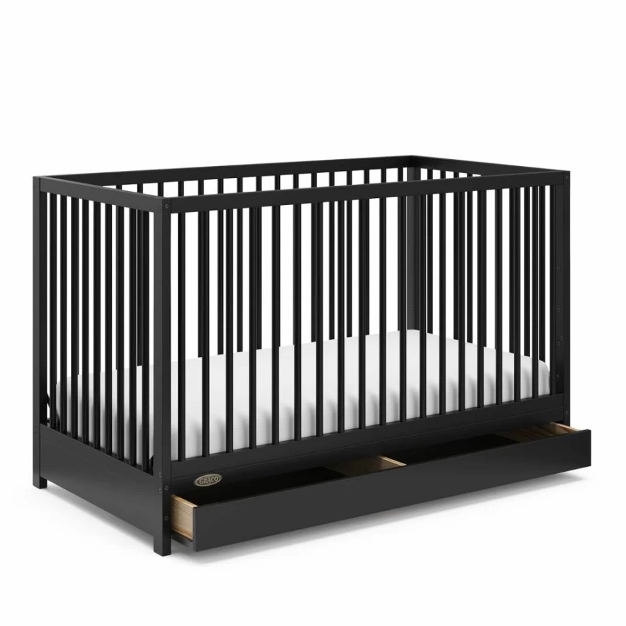 Graco Teddi 5-in-1 Convertible Crib with Storage Drawer - Greenguard Gold Certified, Pebble Gray & White, Converts to Toddler Bed, Full-Size Nursery Storage