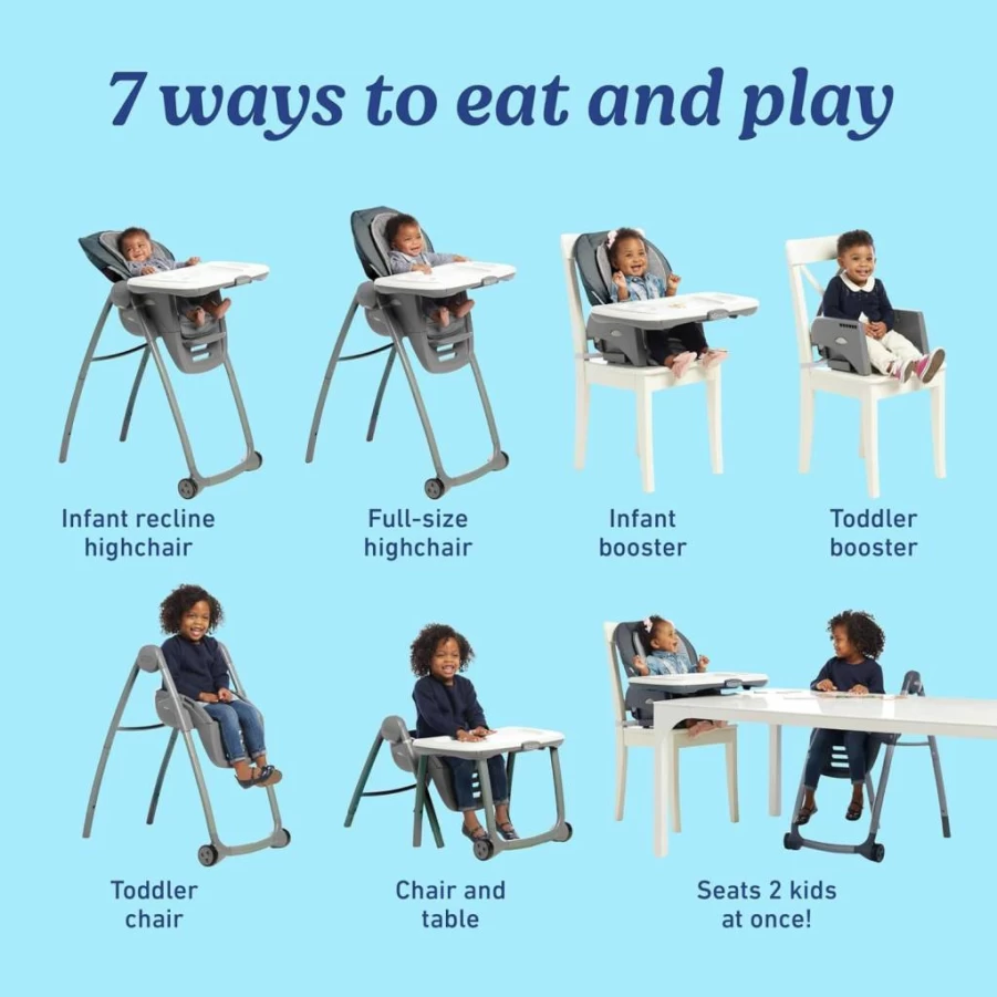 Graco 6-in-1 Convertible High Chair with Adjustable Height, Removable Tray & Infant Head Support - Table2Table LX Model