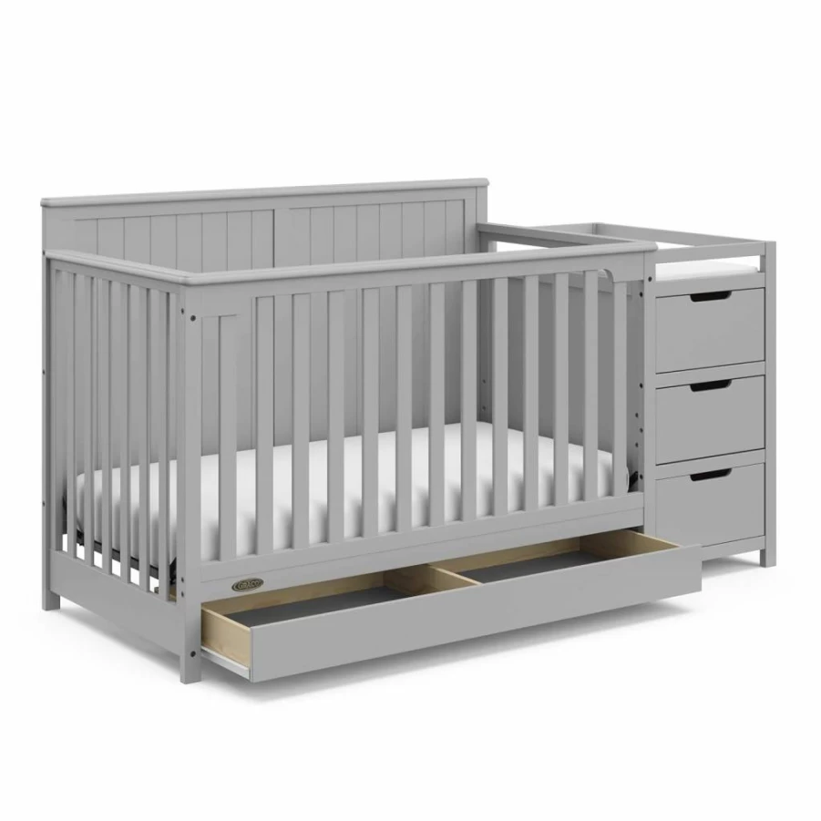 Graco Hadley 5-in-1 Convertible Crib with Changing Table, Greenguard Gold Certified, Espresso Finish, Includes Changing Pad, Converts to Full Bed, Storage Drawer