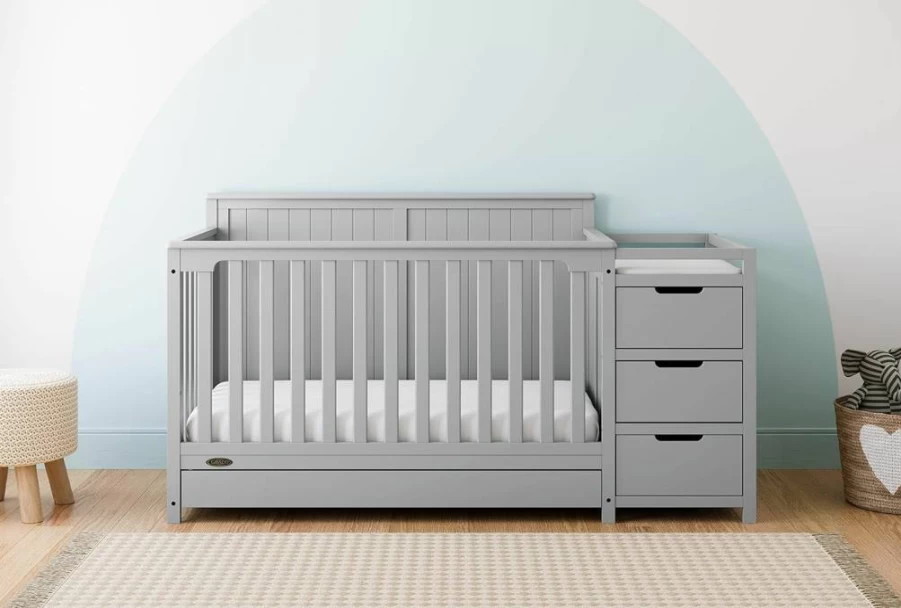 Graco Hadley 5-in-1 Convertible Crib with Changing Table, Greenguard Gold Certified, Espresso Finish, Includes Changing Pad, Converts to Full Bed, Storage Drawer