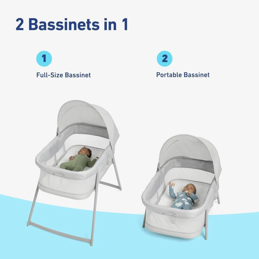 Graco Dreammore 2-in-1 Portable Bassinet and Sleeper for Newborns, Lightweight Foldable Baby Bed with Mattress, Compact Travel Crib