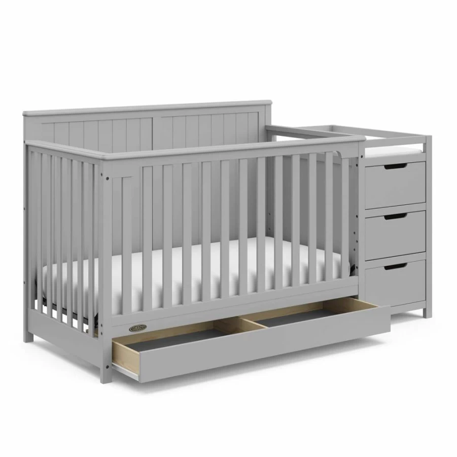 Graco Hadley 5-in-1 Convertible Crib with Storage Drawer, White – GREENGUARD Gold Certified, Converts to Toddler Bed & Daybed, Full-Size Nursery Crib with Combo Drawer