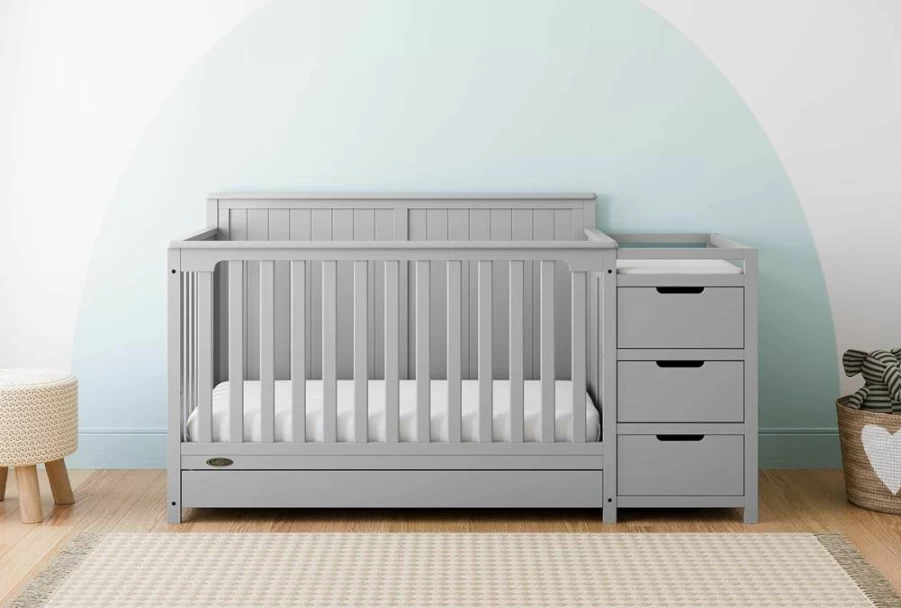 Graco Hadley 5-in-1 Convertible Crib with Storage Drawer, White – GREENGUARD Gold Certified, Converts to Toddler Bed & Daybed, Full-Size Nursery Crib with Combo Drawer