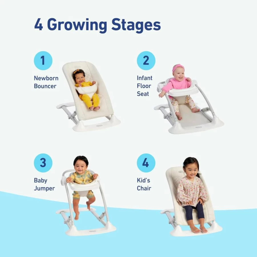 Graco Jumpstart 4-in-1 Adjustable Baby Bouncer, Jumper, Swing & Toddler Chair with Removable Snack Tray – Lilac Mod