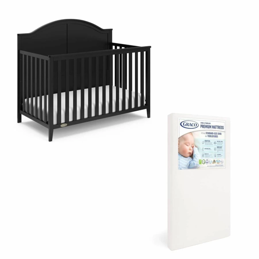 Graco Wilfred 5-in-1 Convertible Crib to Toddler & Full Bed - GREENGUARD Gold Certified, Adjustable Mattress Base, Black