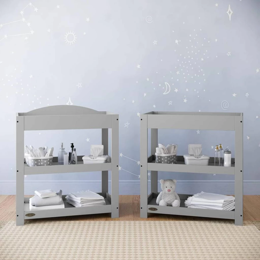 Graco White Modern Changing Table with Water-Resistant Pad - Customizable Headboard (Flat/Arched) & Included Changing Pad