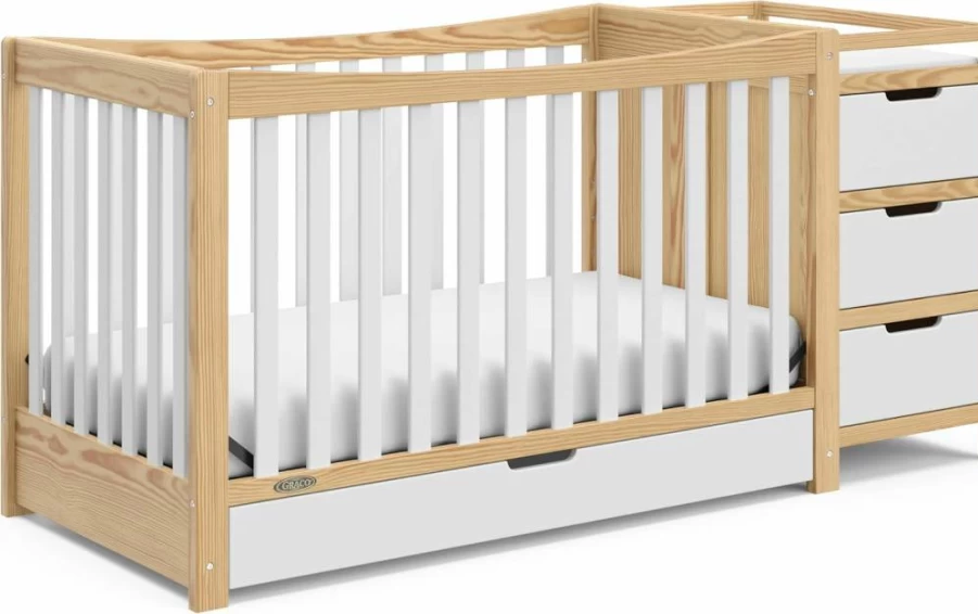 Graco Remi 4-in-1 Convertible Crib with Changing Table & Drawer, GREENGUARD Gold Certified, Includes Changing Pad, Converts to Toddler Bed, Daybed & Full Bed, Gray
