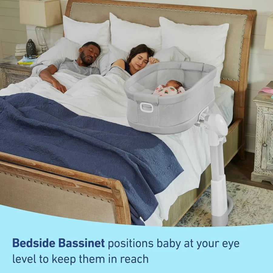 Graco Dreammore Deluxe Bedside Bassinet with Calming Motion & Soothing Features for Newborns