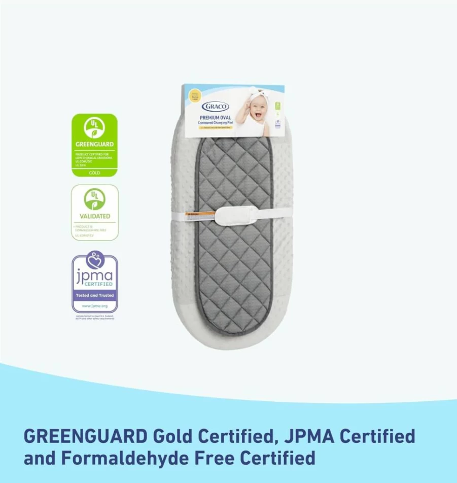 Graco Premium Oval Changing Pad - GREENGUARD Gold Certified, Water-Resistant Liner, Ultra-Soft Bonus Cover, Fits Standard Changing Tables