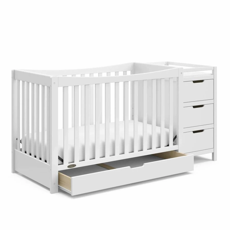 STORKCRAFT 4-in-1 Convertible Crib & Changer with Drawer - GREENGUARD Gold Certified, Includes Changing Pad, Converts to Toddler Bed, Daybed & Full Bed, White