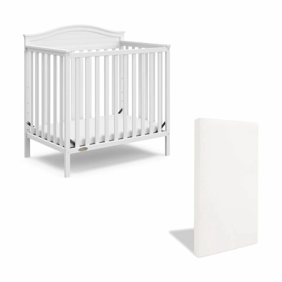 Graco Stella 4-in-1 Convertible Mini Crib to Twin Bed with Mattress – Driftwood Finish, Water-Resistant Cover, Headboard & Footboard