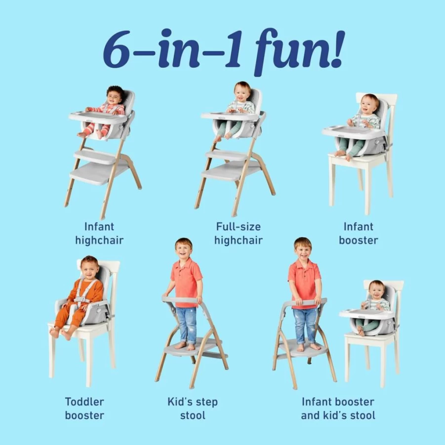 Graco Everystep 6-in-1 Convertible High Chair for Babies and Toddlers - Portable Slim Design with Adjustable Stages, Easy Clean for Dining - Misty Color
