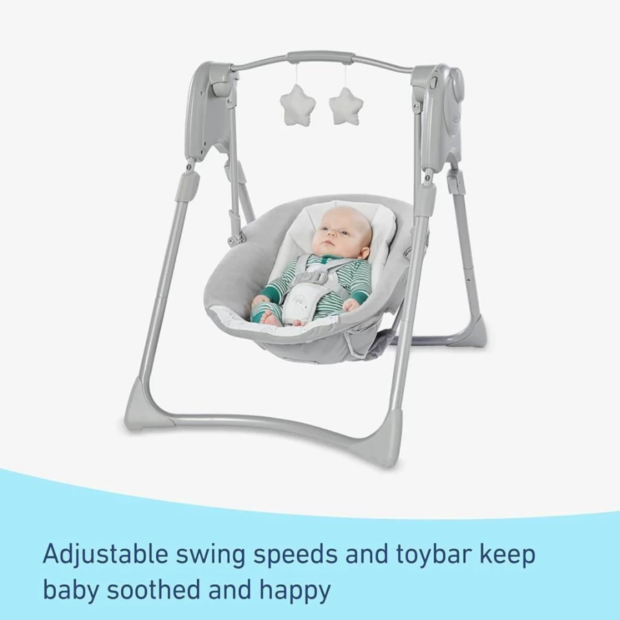 Graco Reign Slim Spaces Compact Baby Swing - Portable Infant Swing with Comfortable Seat