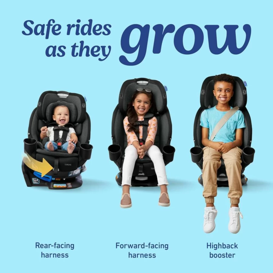 Graco Turn2Me 3-in-1 Rotating Convertible Car Seat - Rear Facing to Forward Facing Highback Booster with Easy Installation, Brighton Design for Safety & Comfort