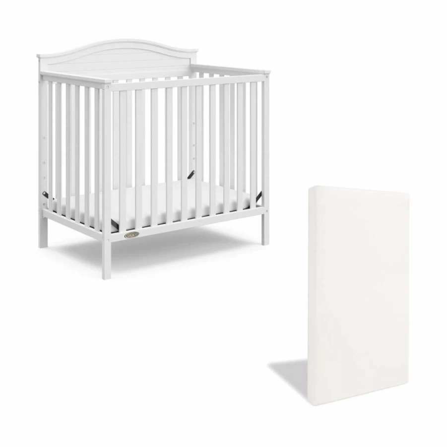 Graco Stella White 4-in-1 Convertible Mini Crib with Mattress - Converts to Twin Bed with Headboard & Footboard, Includes Water-Resistant Cover
