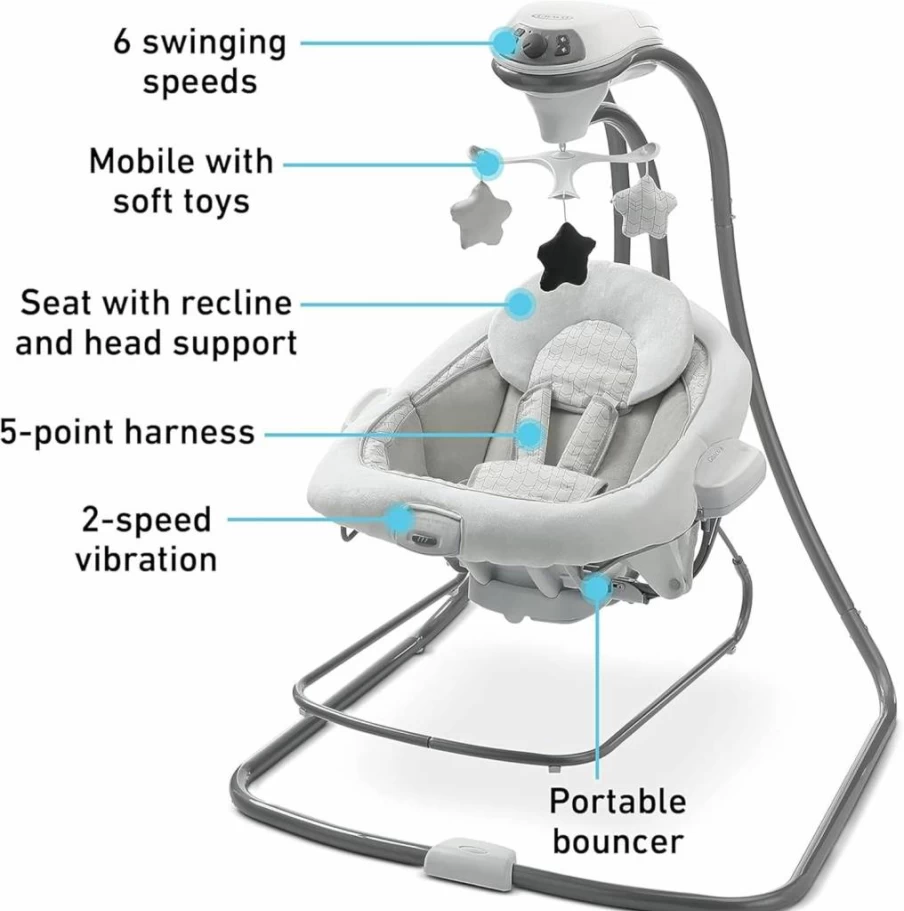 Graco Simple Sway Baby Swing with Adjustable Speeds, Ivy Green, Gentle Rocking Motion for Soothing Infants