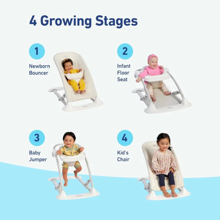 Graco Jumpstart 4-in-1 Adjustable Baby Bouncer, Jumper, Swing & Toddler Chair with Removable Snack Tray – Geo Pop Design
