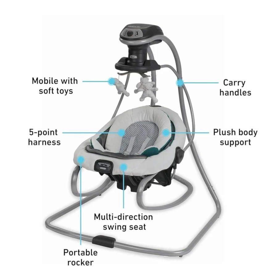 Graco DuetSoothe Baby Swing and Rocker with Adjustable Speeds, Portable Seat, and Soothing Vibrations